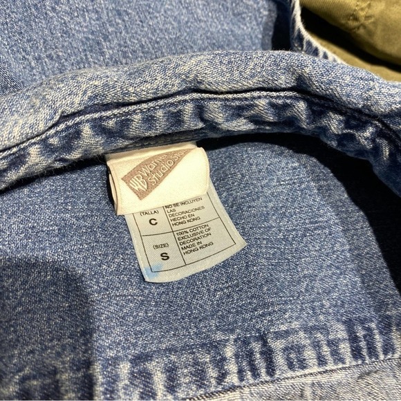 Warner bros looney tunes tweety bird denim y2k pocket button down shirt small - Picture 8 of 11